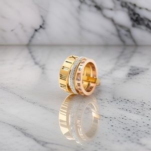 Stainless steel roman numeral layered rings. Gold metal